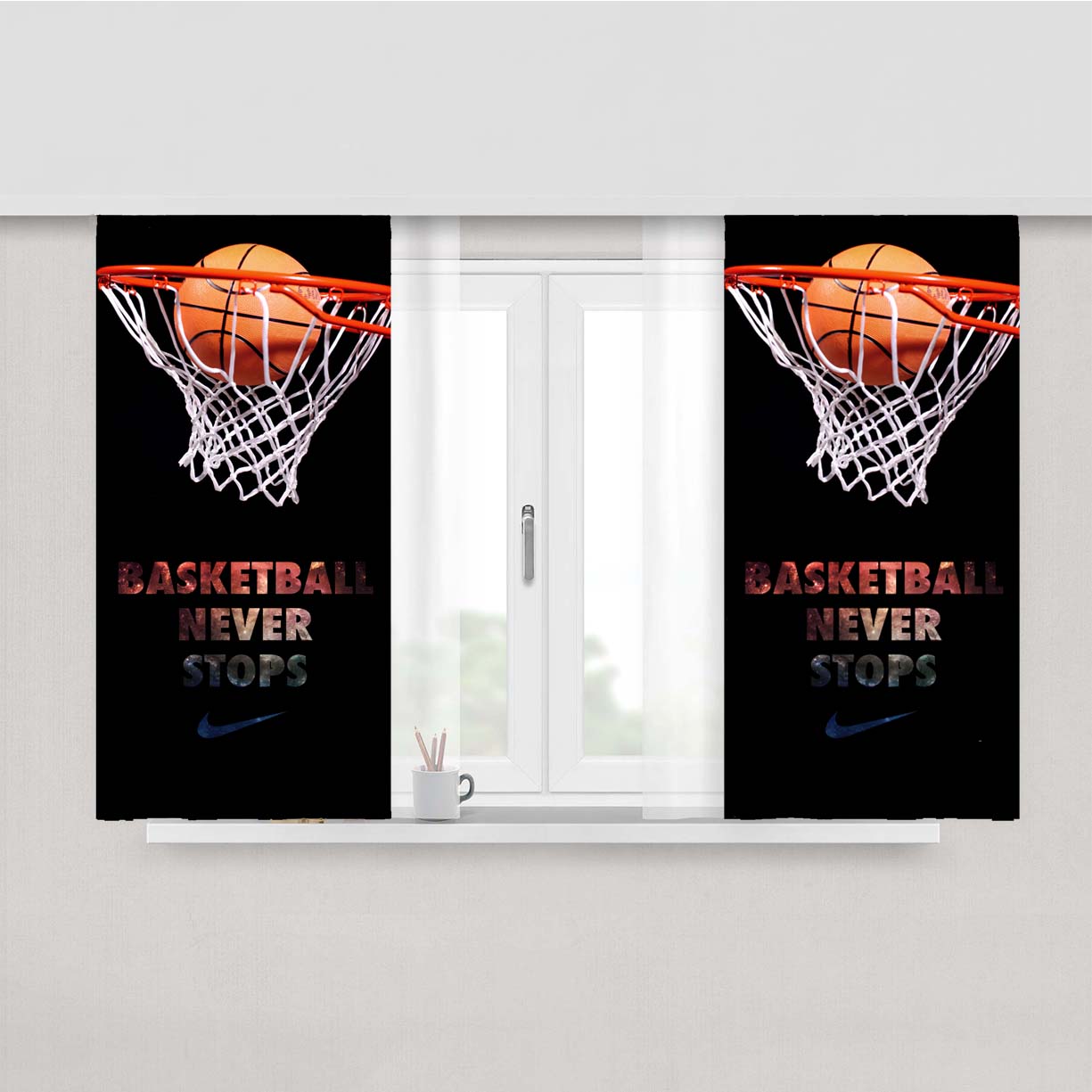 Nike Basketball Never Stop Peach Skin Window Curtains