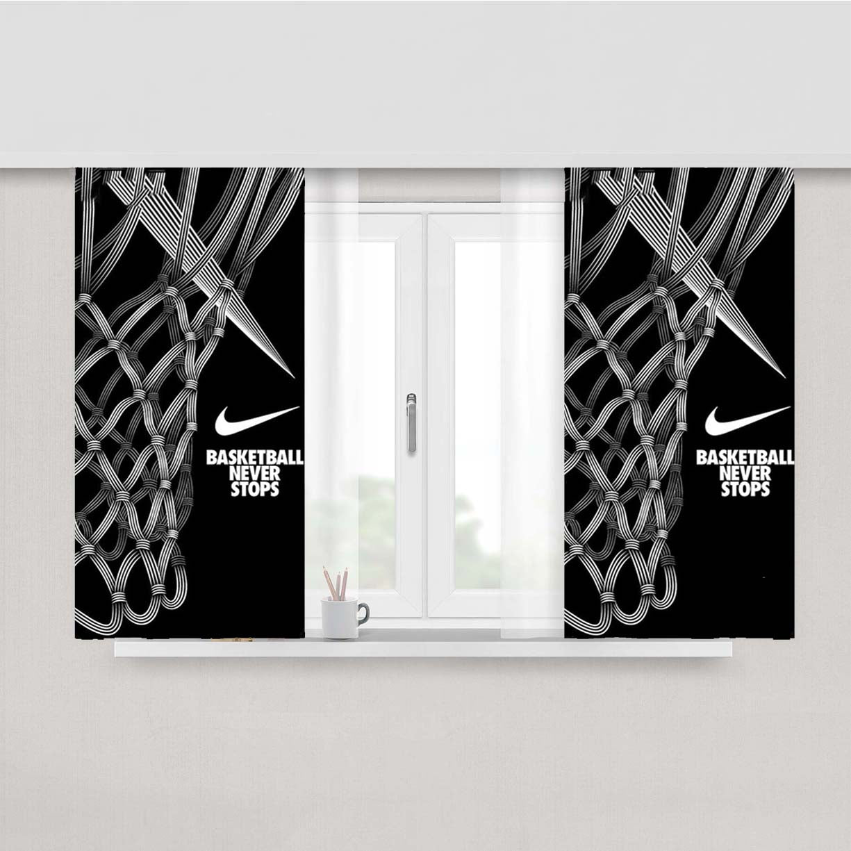Nike Basketball Never Stops Art Peach Skin Window Curtains