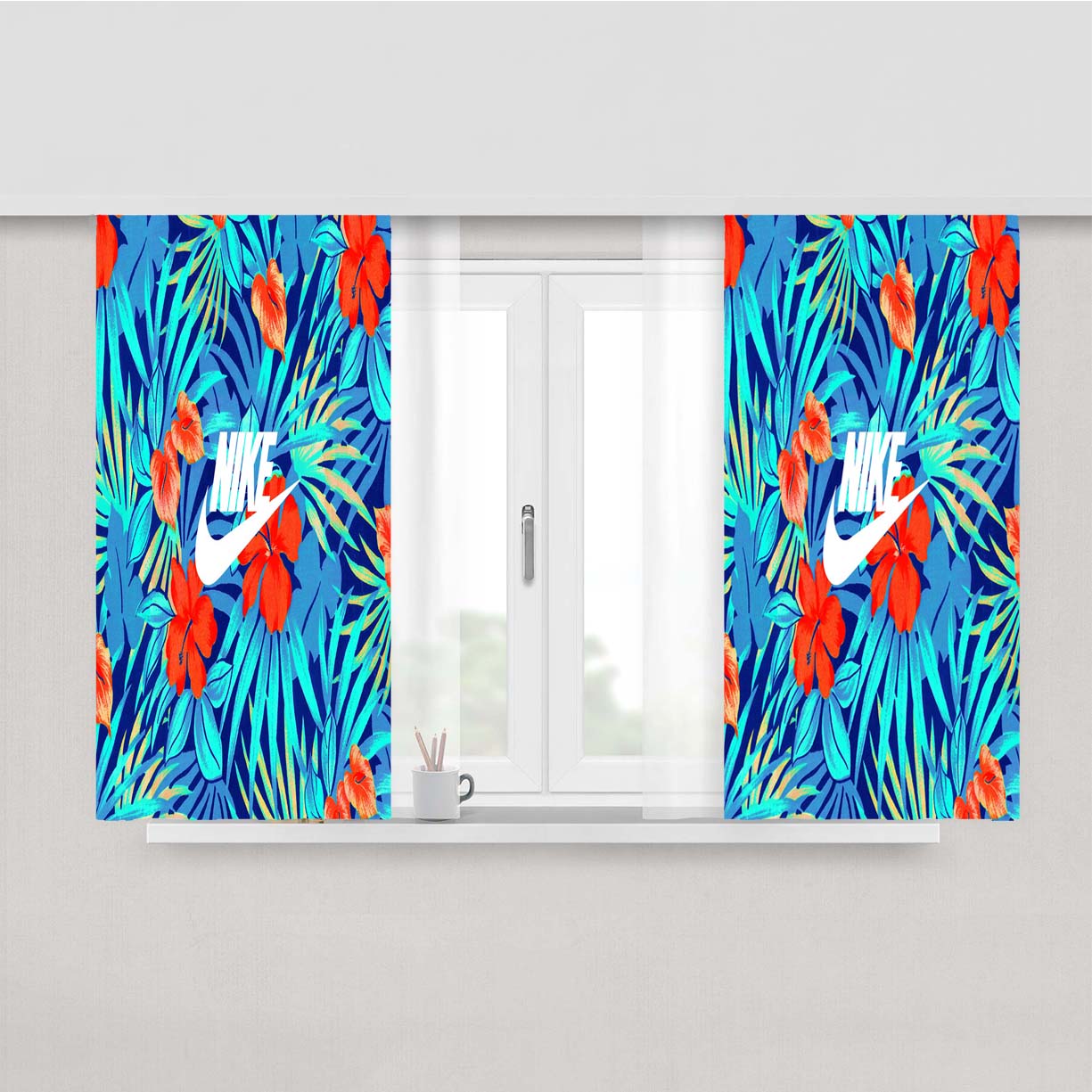 Nike Blue Flower Peach Skin Window Curtains
