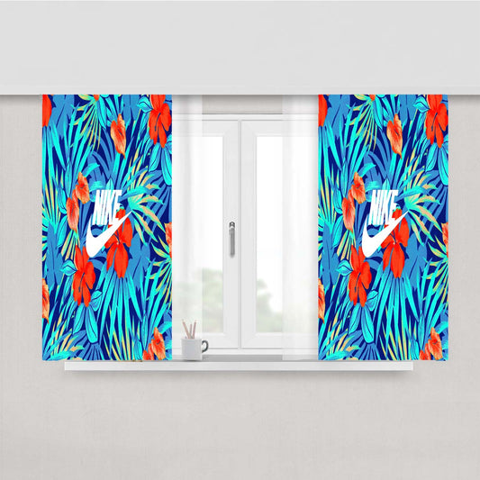 Nike Blue Flower Peach Skin Window Curtains