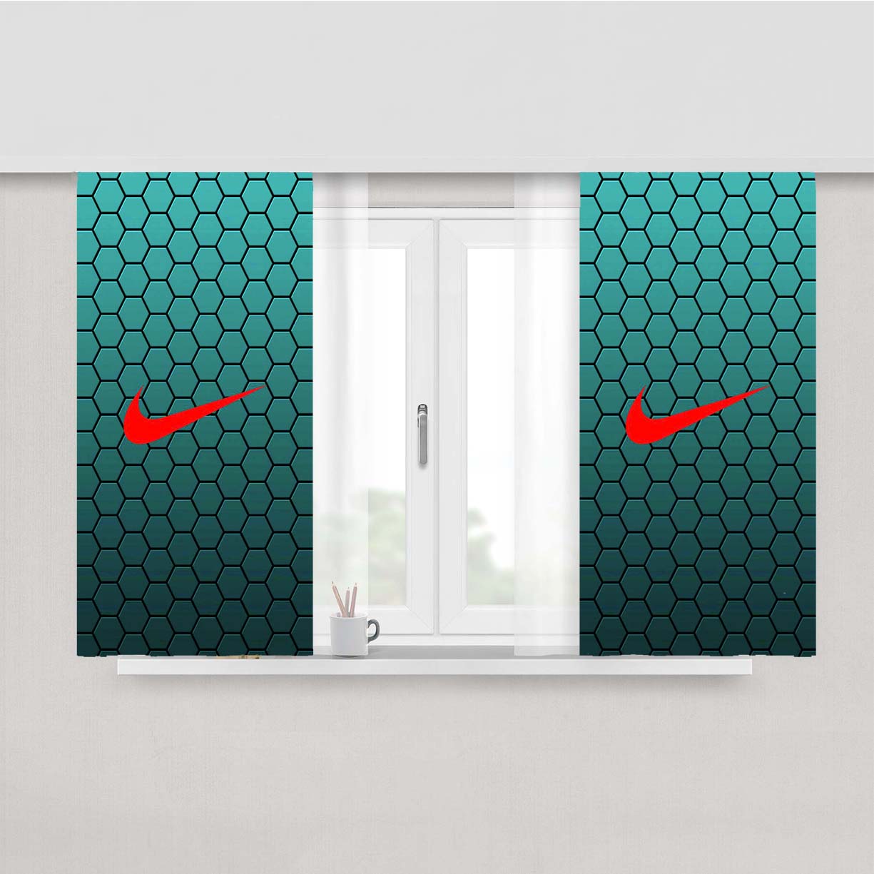 Nike Carbon Blue Peach Skin Window Curtains