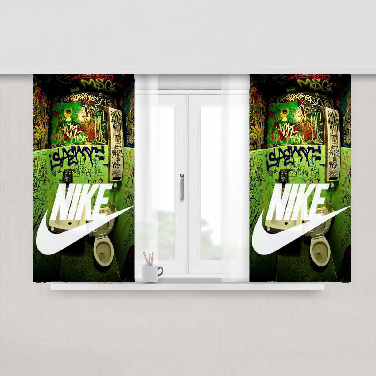 Nike Closed Art Mural Peach Skin Window Curtains