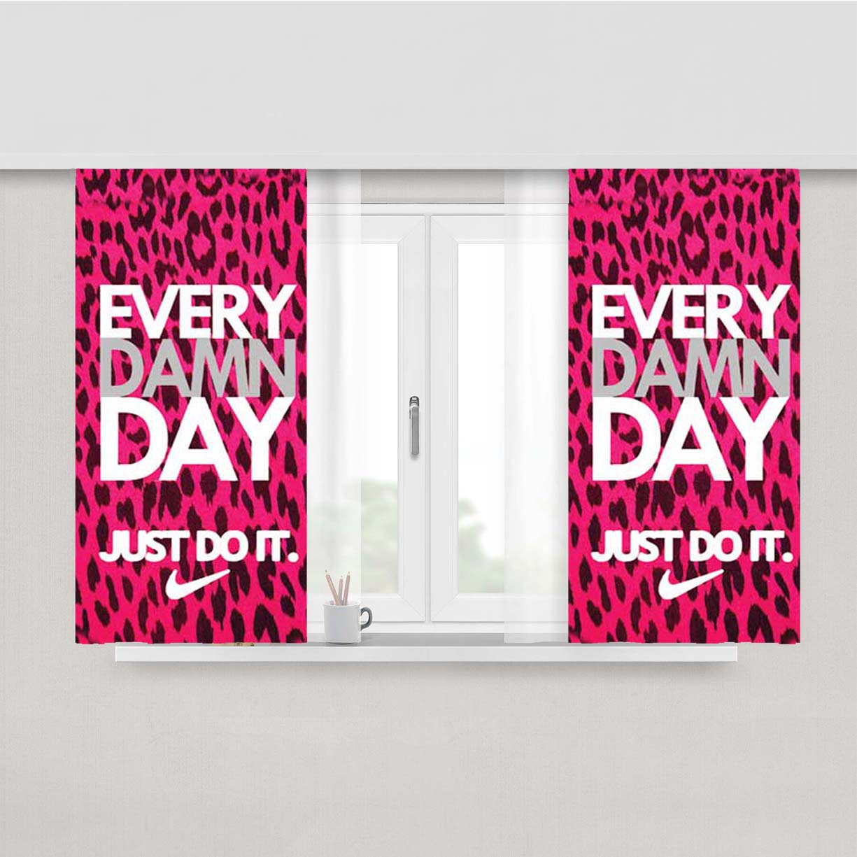 Nike Do It Every Day Pink Leapord Peach Skin Window Curtains