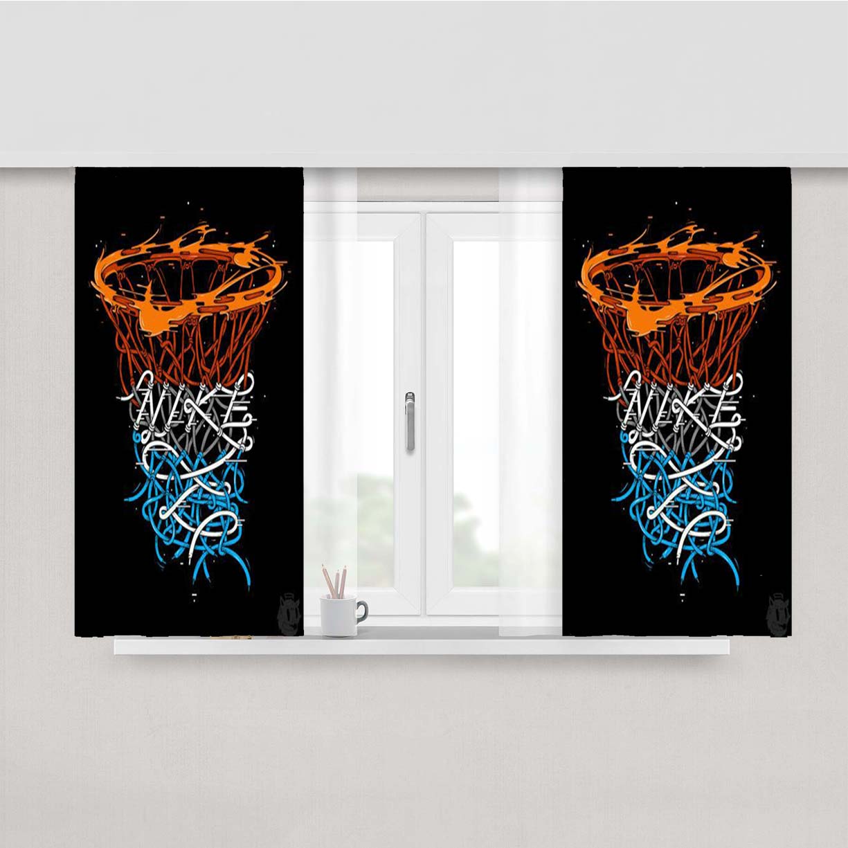 Nike Doodle Art Wight Peach Skin Window Curtains
