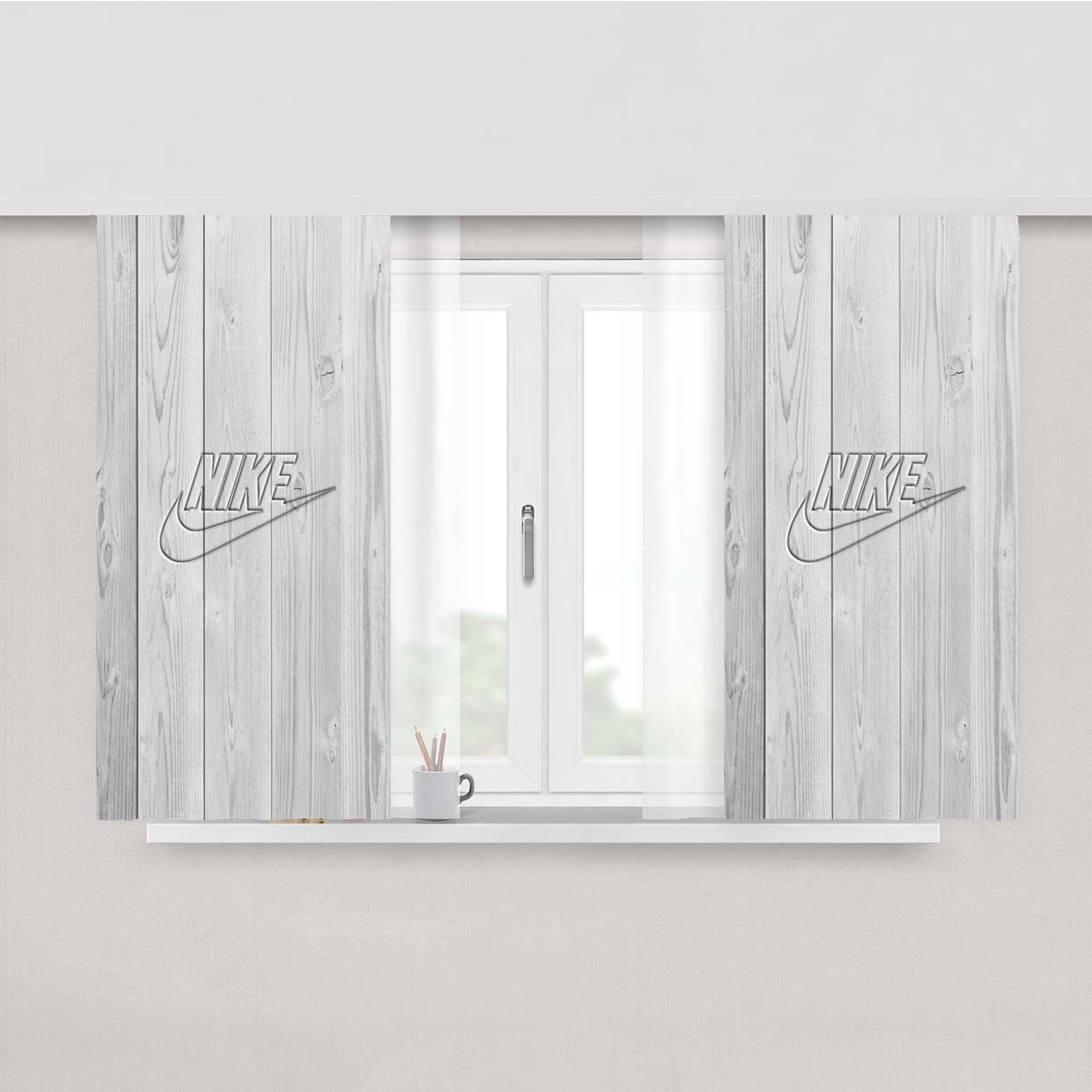 Nike Embossed Logo White Wood Peach Skin Window Curtains
