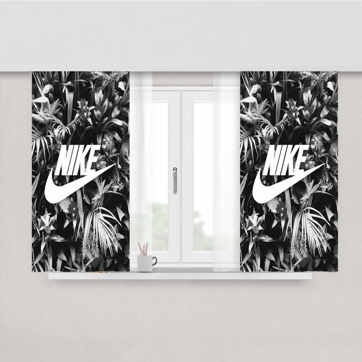 Nike Flowers Black White Peach Skin Window Curtains