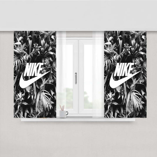 Nike Flowers Black White Peach Skin Window Curtains