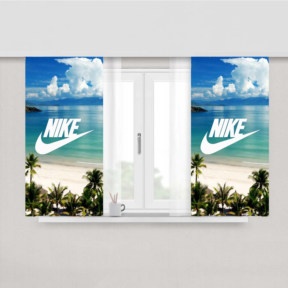Nike Green Beach Peach Skin Window Curtains