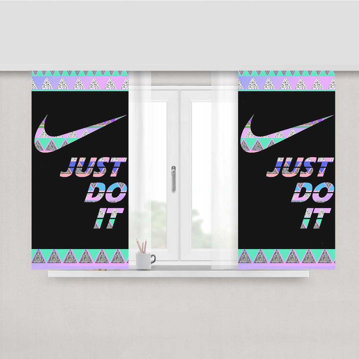 Nike Just Do It Aztec Pastel Peach Skin Window Curtains