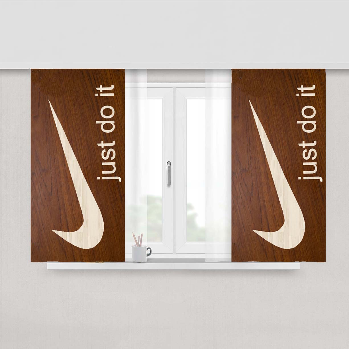 Nike Just Do It Cream Wood Peach Skin Window Curtains