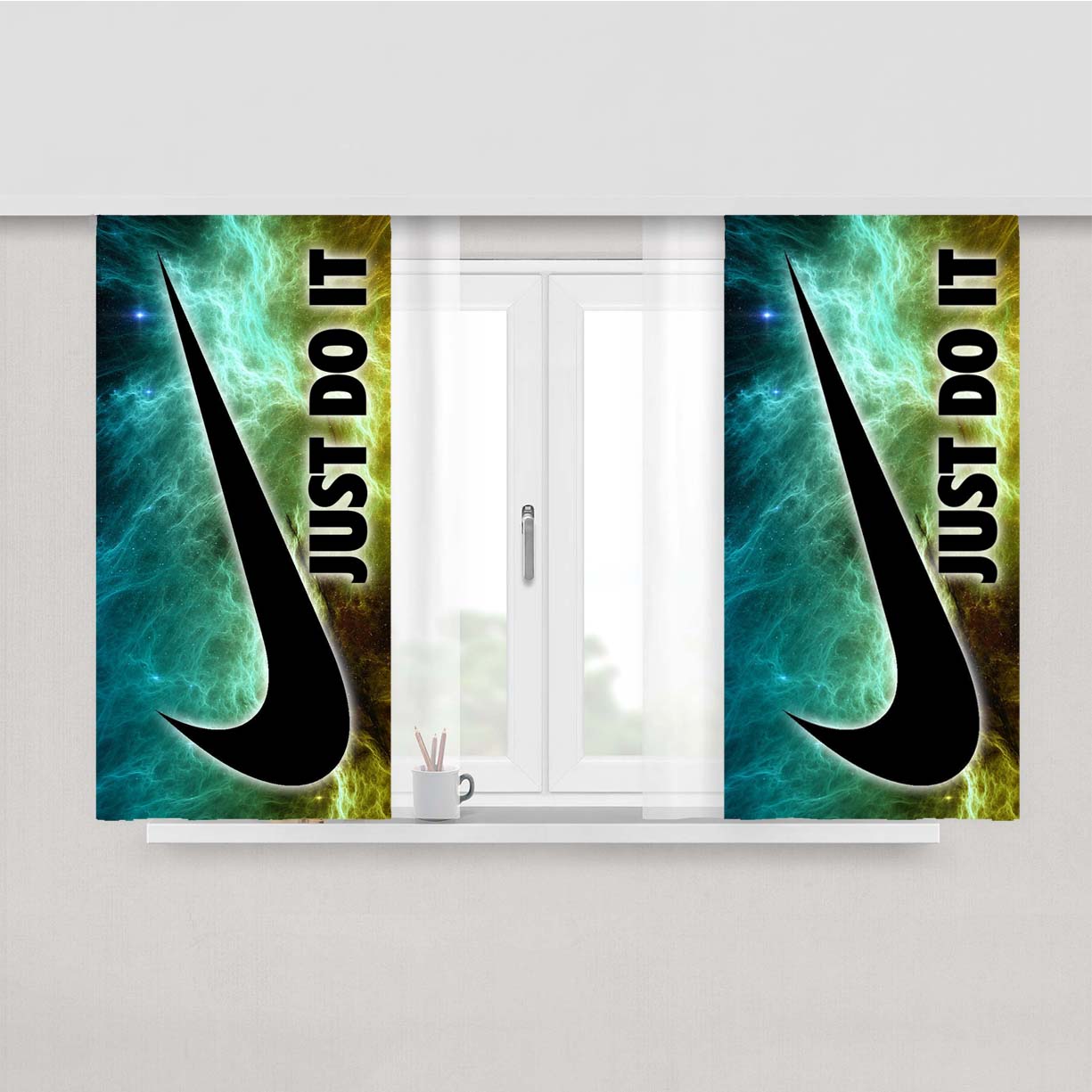 Nike Just Do It Galaxy Nebula Peach Skin Window Curtains