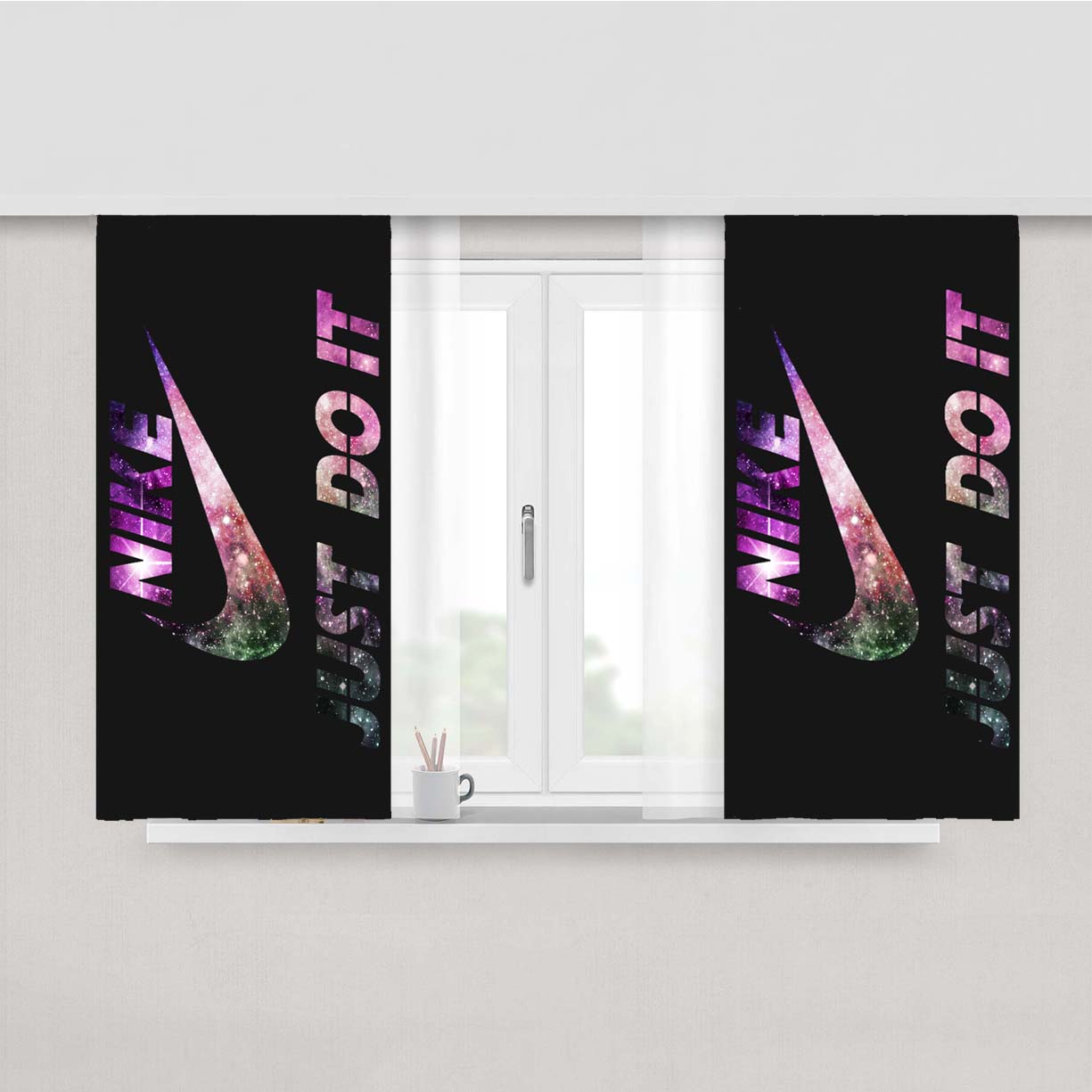 Nike Just Do It Galaxy Nebula 1 Peach Skin Window Curtains