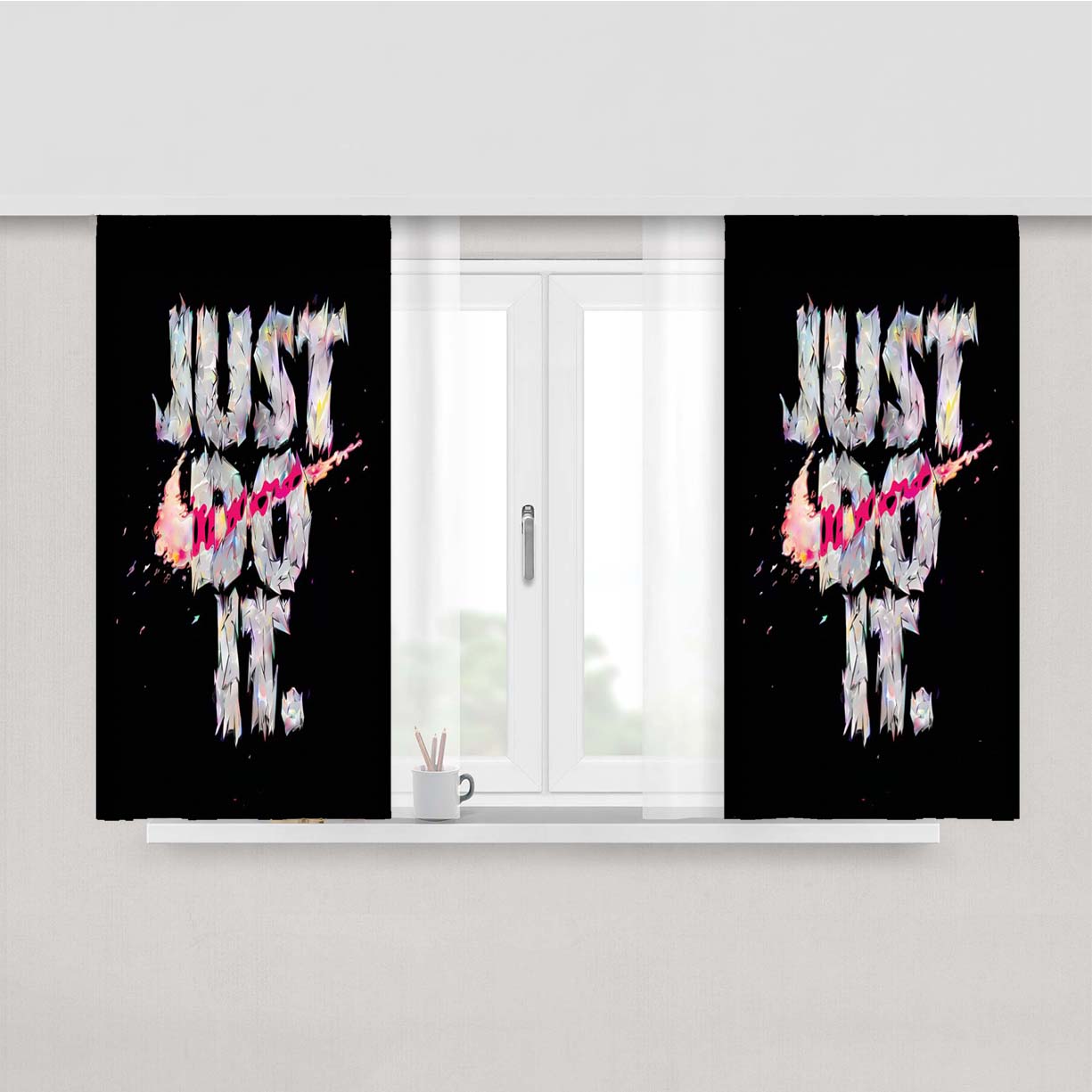 Nike Just Do It Graffiti White Logo Peach Skin Window Curtains