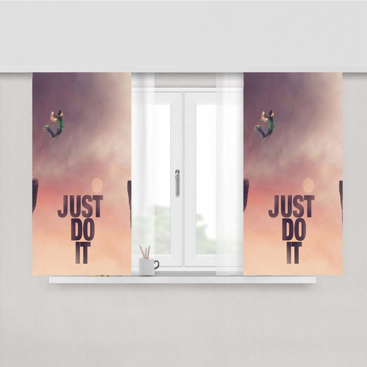 Nike Just Do It Jump Cliff Wallpaper Peach Skin Window Curtains