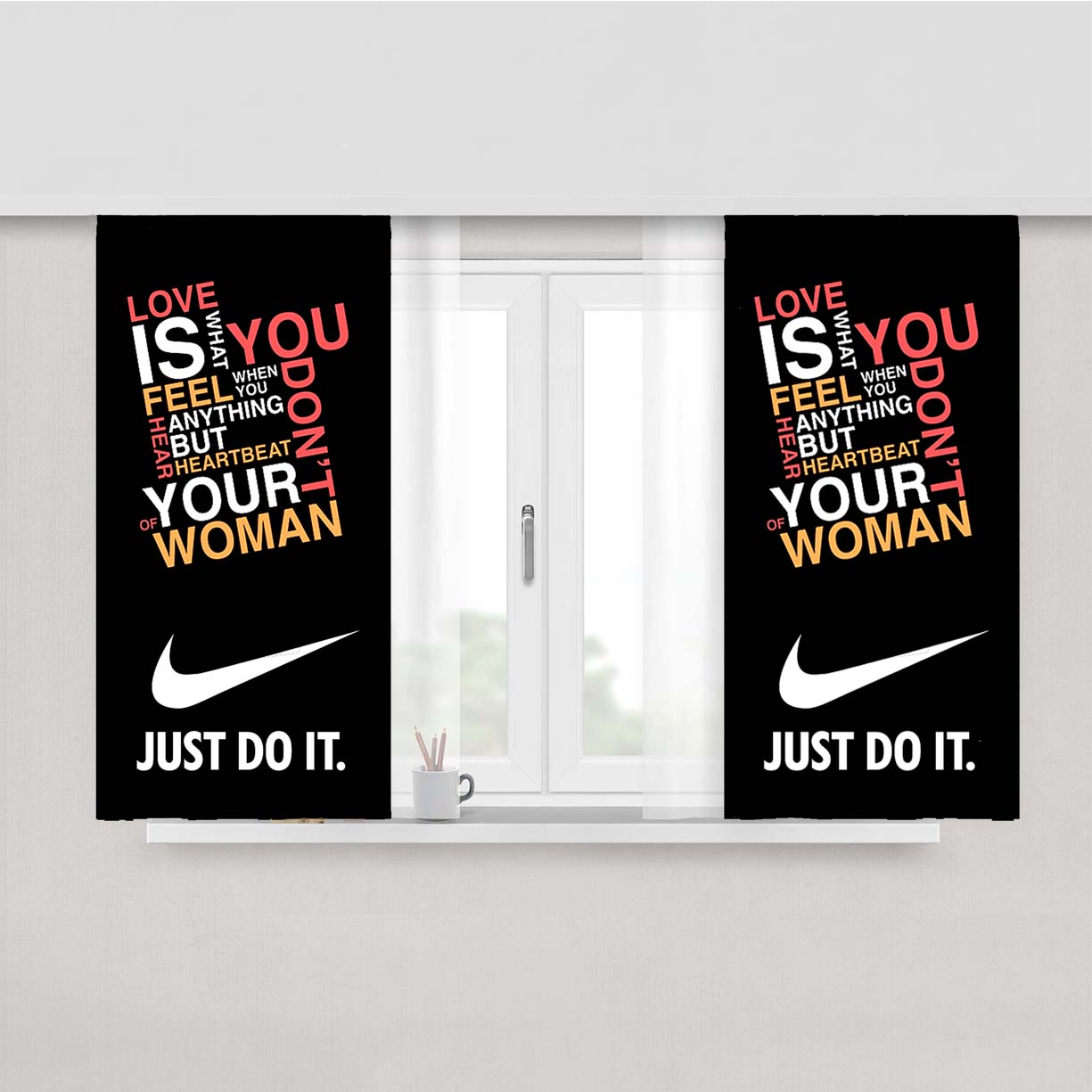Nike Just Do It Love Quote Peach Skin Window Curtains