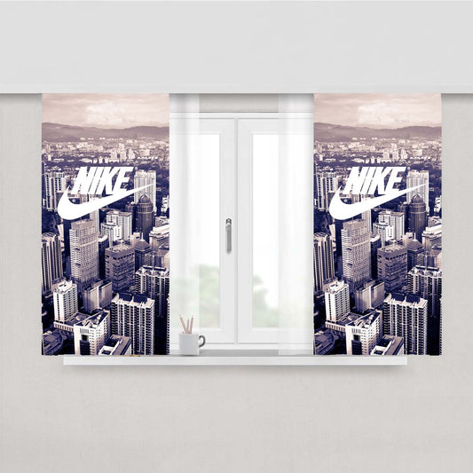 Nike Logo City Skyline Peach Skin Window Curtains