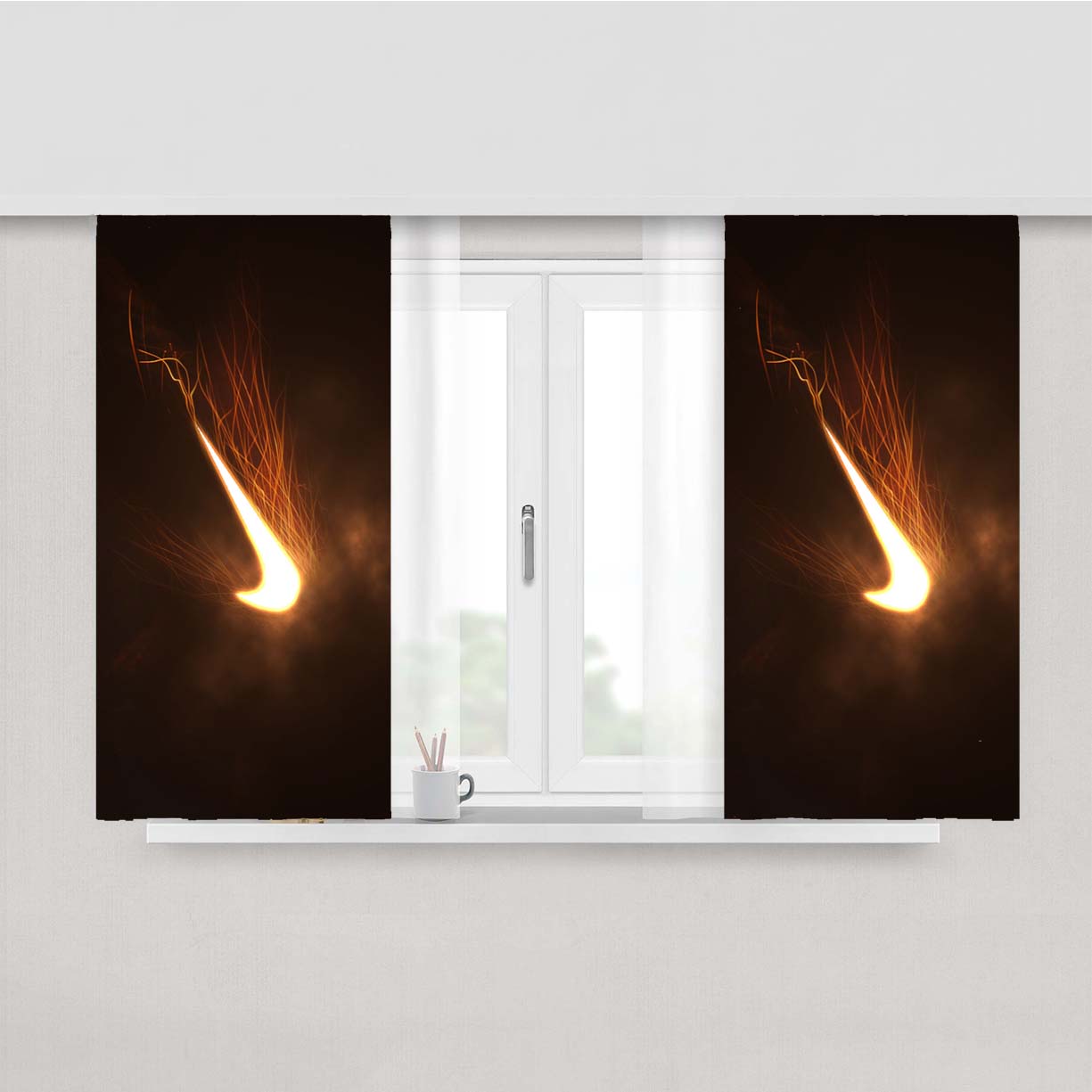 Nike Logo Fire Mode Peach Skin Window Curtains