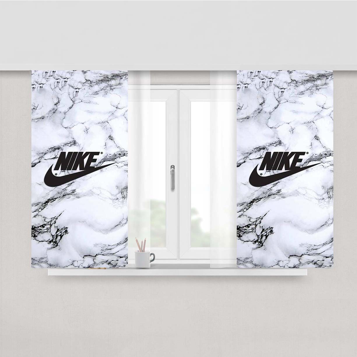 Nike Logo Marble Peach Skin Window Curtains