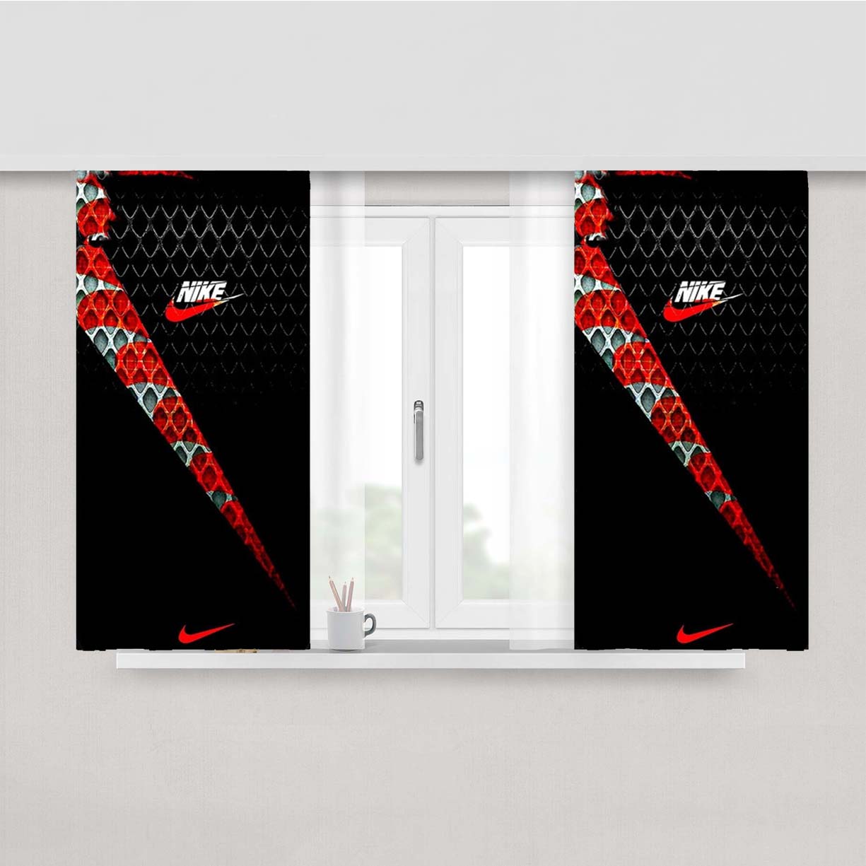 Nike Logo Upside Down Peach Skin Window Curtains