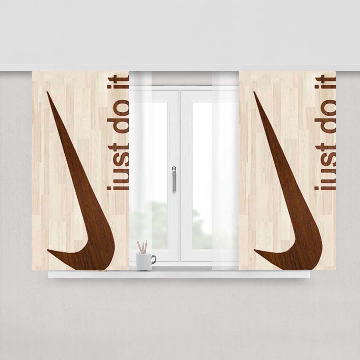Nike Logo Wooden 2 Peach Skin Window Curtains