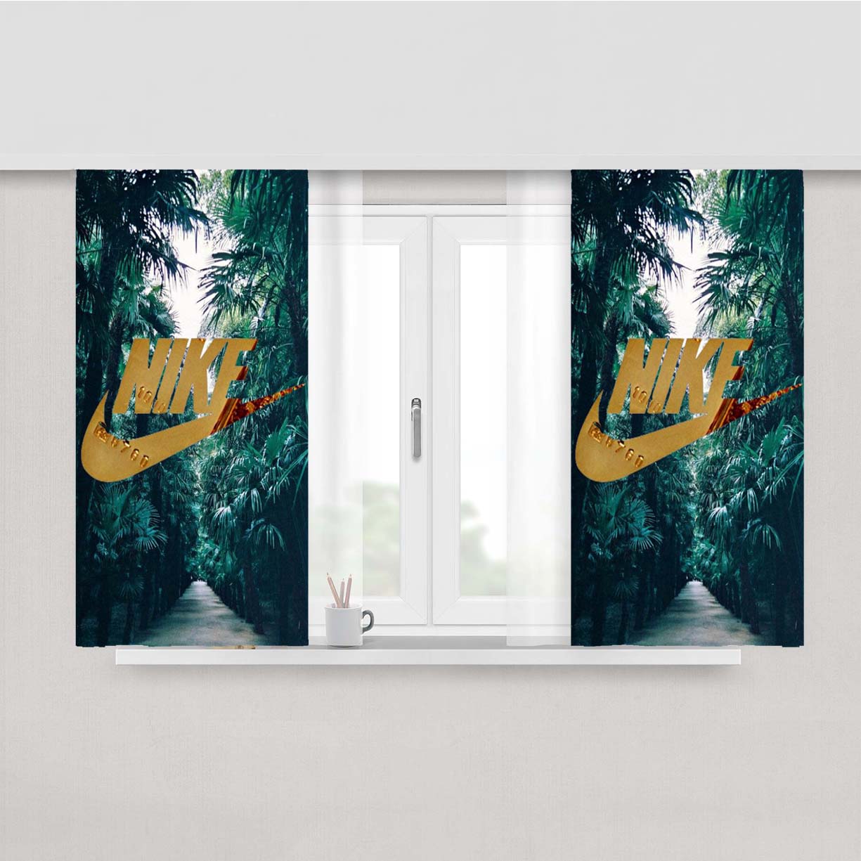 Nike Palm Gold Peach Skin Window Curtains