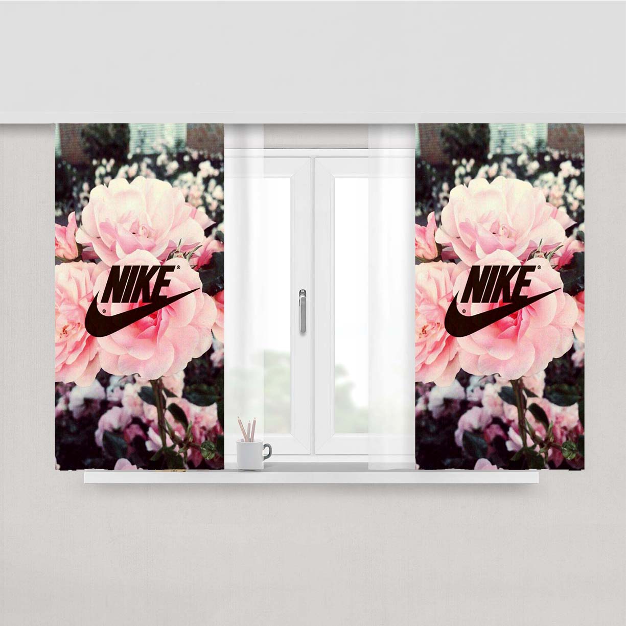 Nike Pink Rose Flower Peach Skin Window Curtains