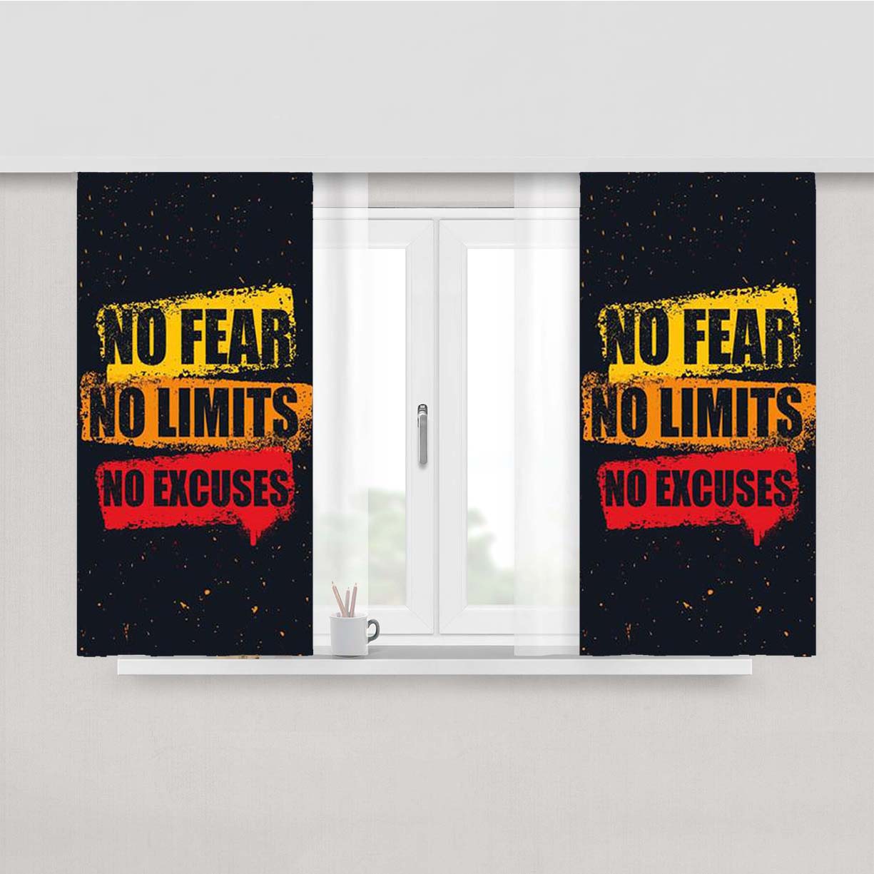 No Fear No Limits No Excuses Peach Skin Window Curtains