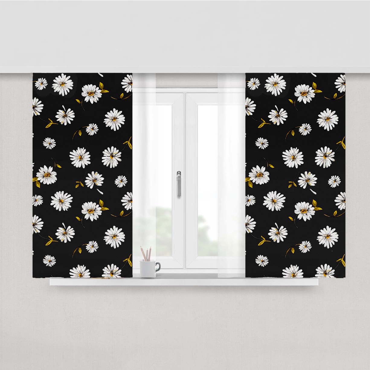 Noise Daisy Daydream Black Floral Peach Skin Window Curtains