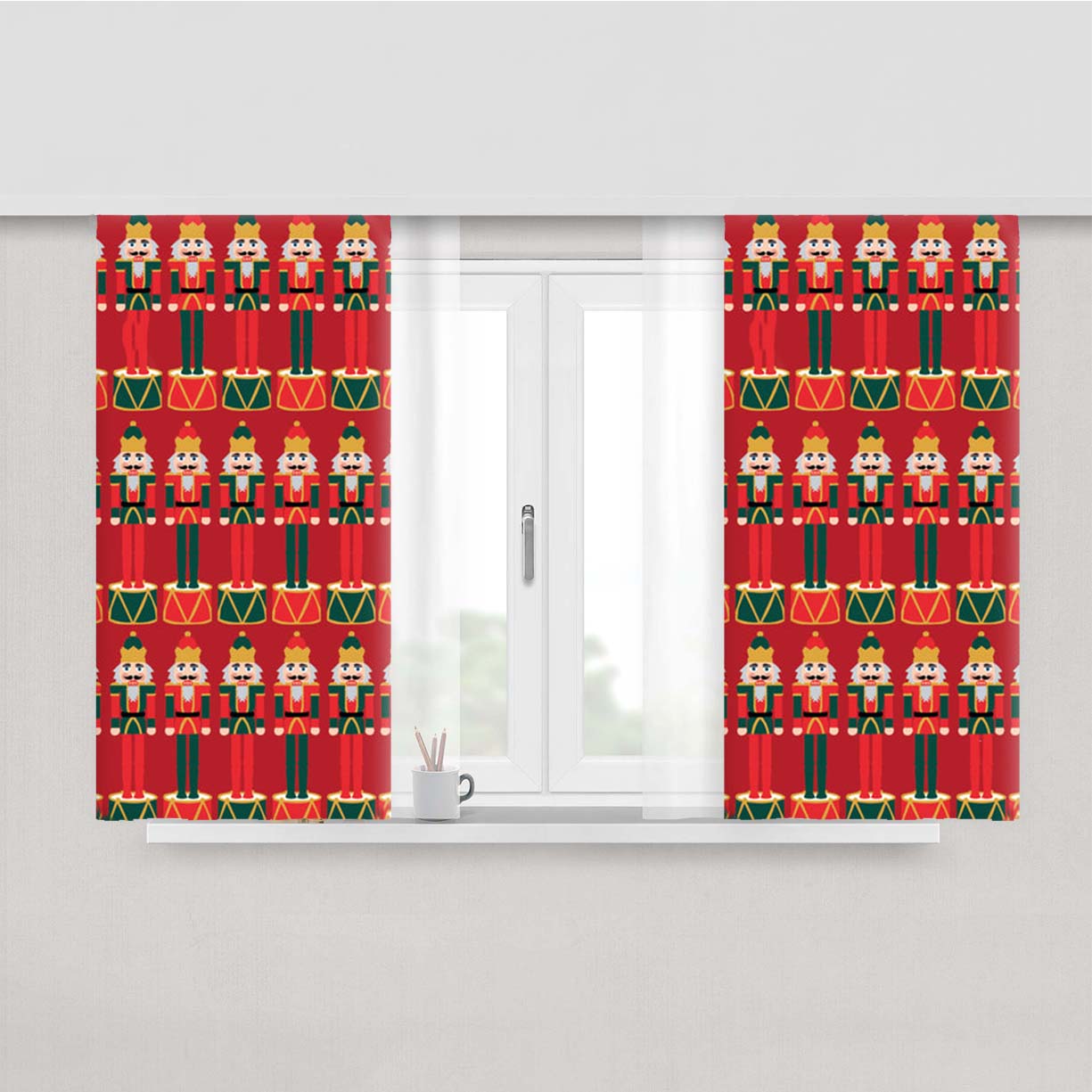 Nutcracker - Christmas Patterns Peach Skin Window Curtains