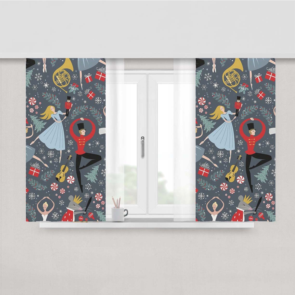 Nutcracker Ballet Pattern - Christmas Peach Skin Window Curtains