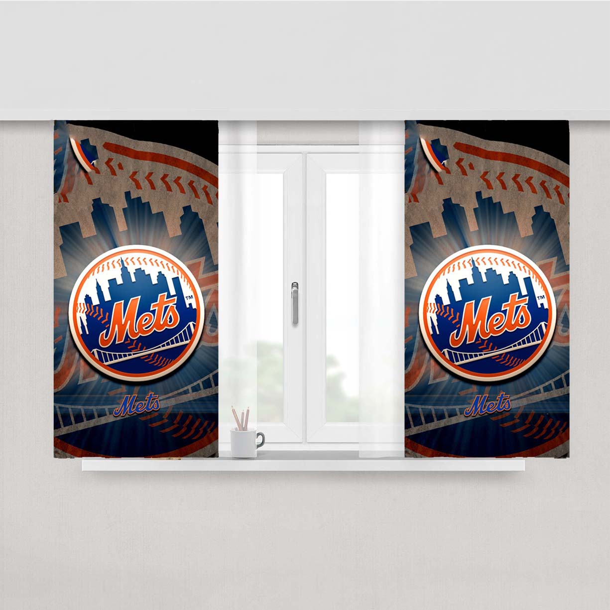 Ny Mets Peach Skin Window Curtains