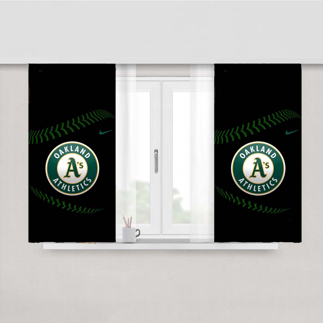 Oakland Athletics Mlb Black Peach Skin Window Curtains