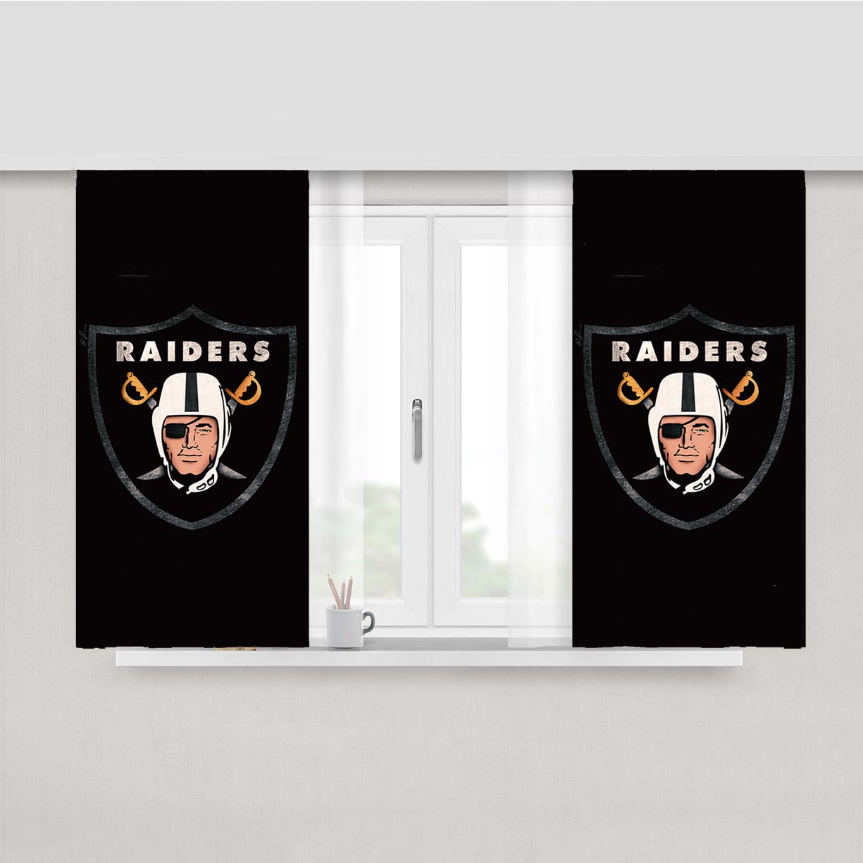Oakland Raiders 2 Peach Skin Window Curtains