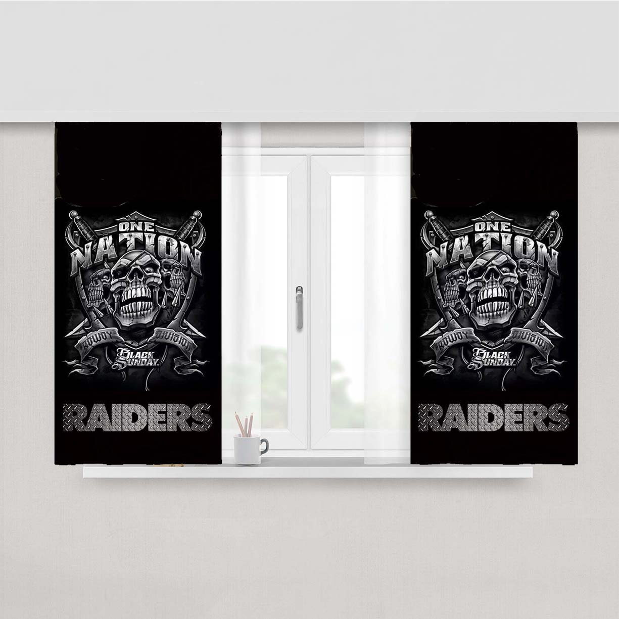 Oakland Raiders Black One Nation Peach Skin Window Curtains