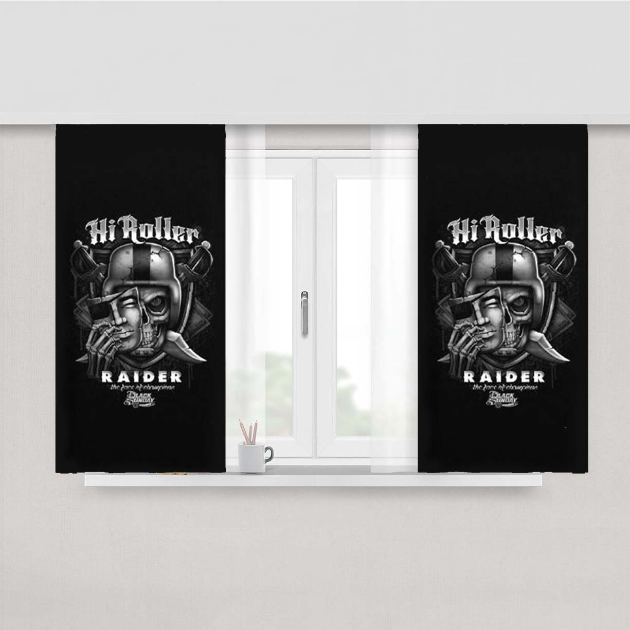 Oakland Raiders Face Of Champions Peach Skin Window Curtains