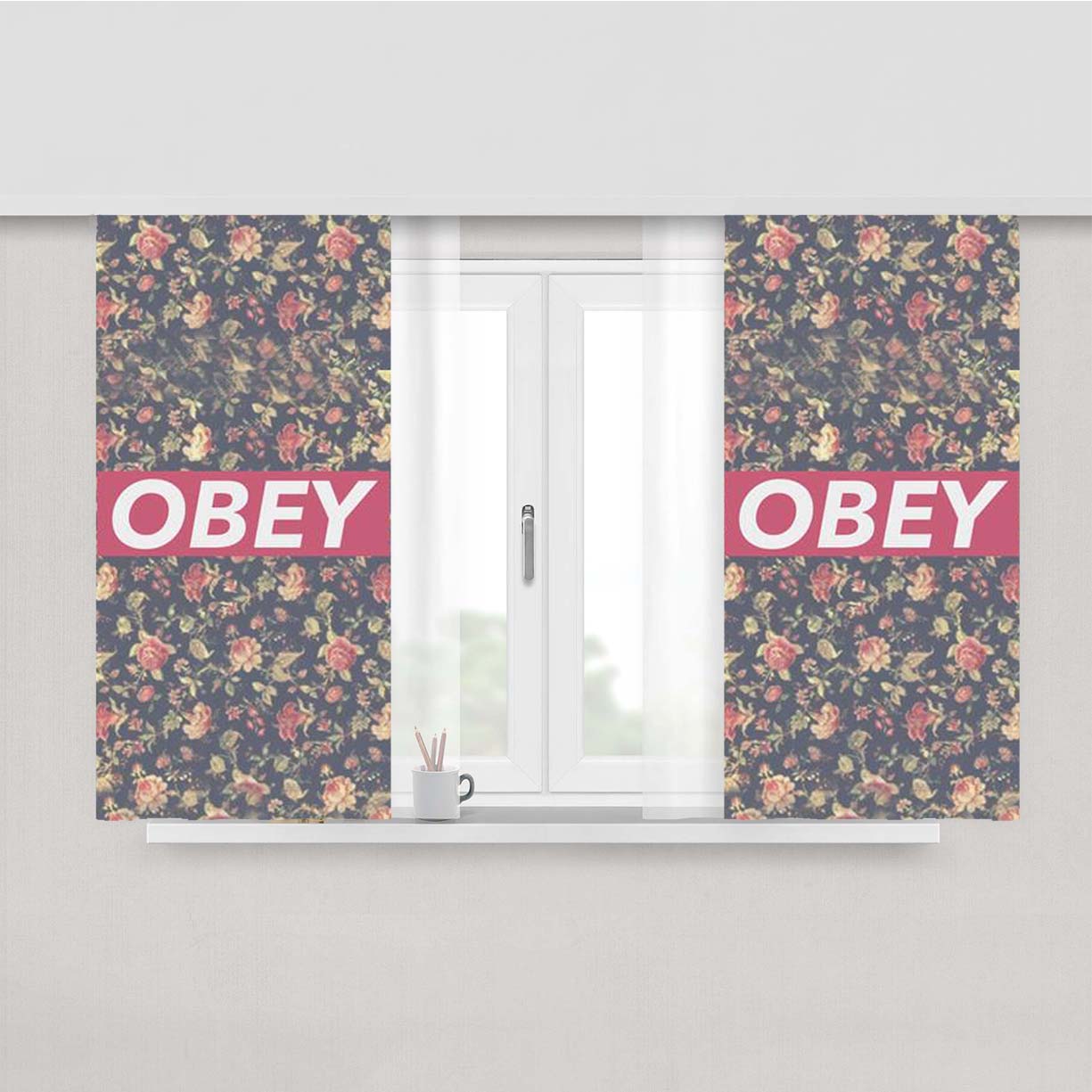 Obey Floral Peach Skin Window Curtains