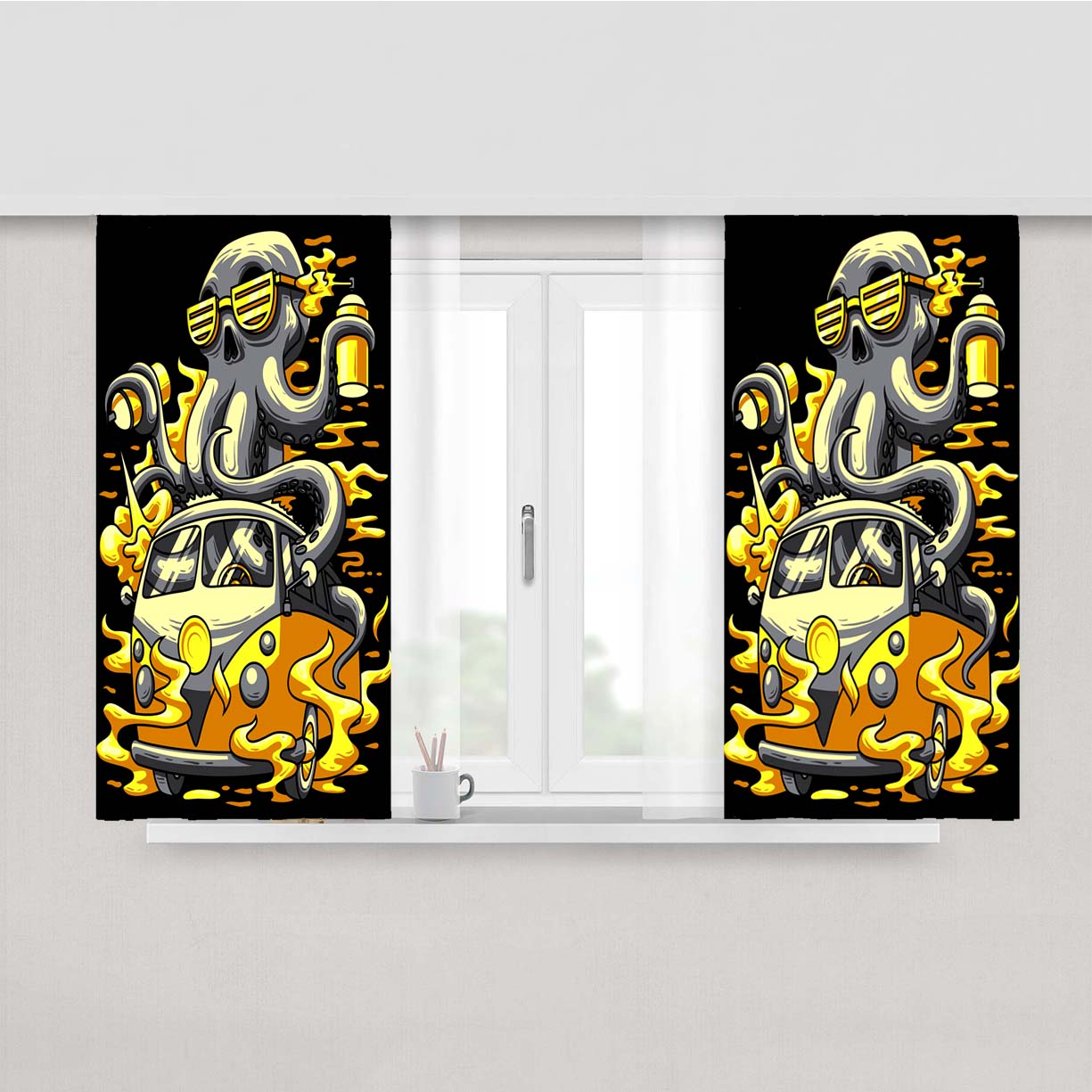 Octopus X Vw Graffiti Art Peach Skin Window Curtains