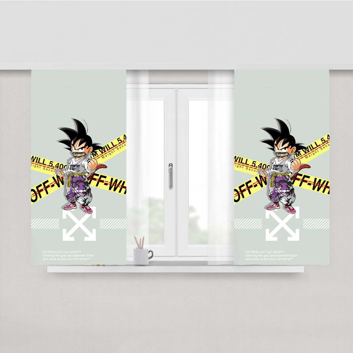 Off White Fight Mode Of Goku Peach Skin Window Curtains