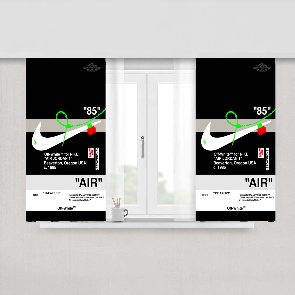 Off White Nike Air Black Peach Skin Window Curtains