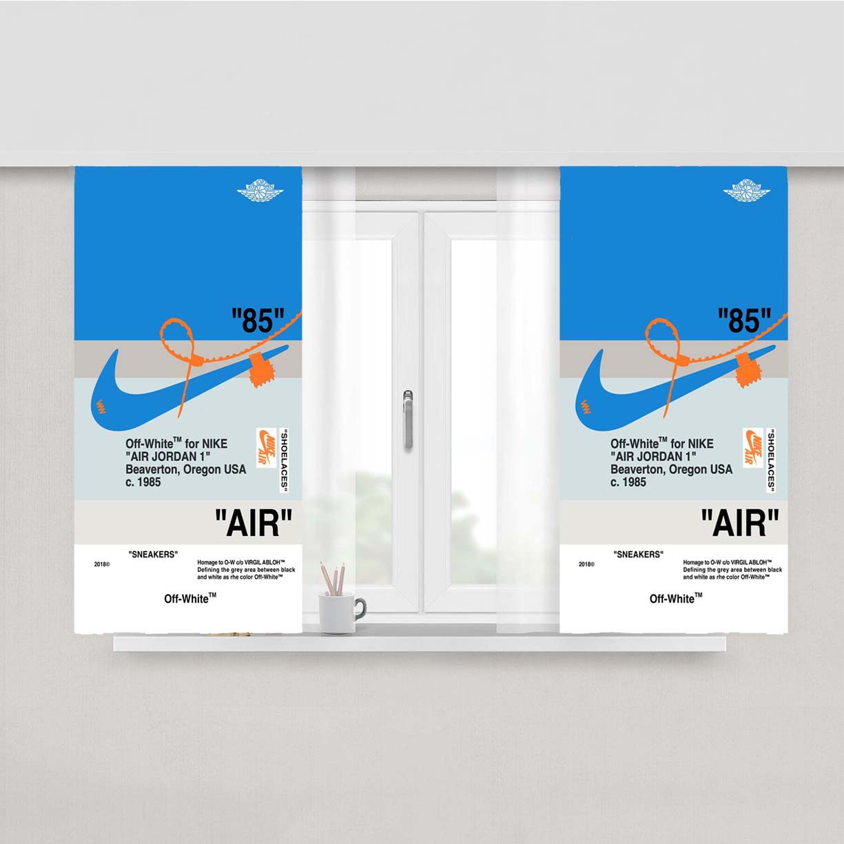 Off White Nike Air Blue Peach Skin Window Curtains