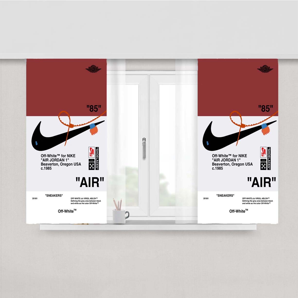 Off White Nike Air Red Peach Skin Window Curtains