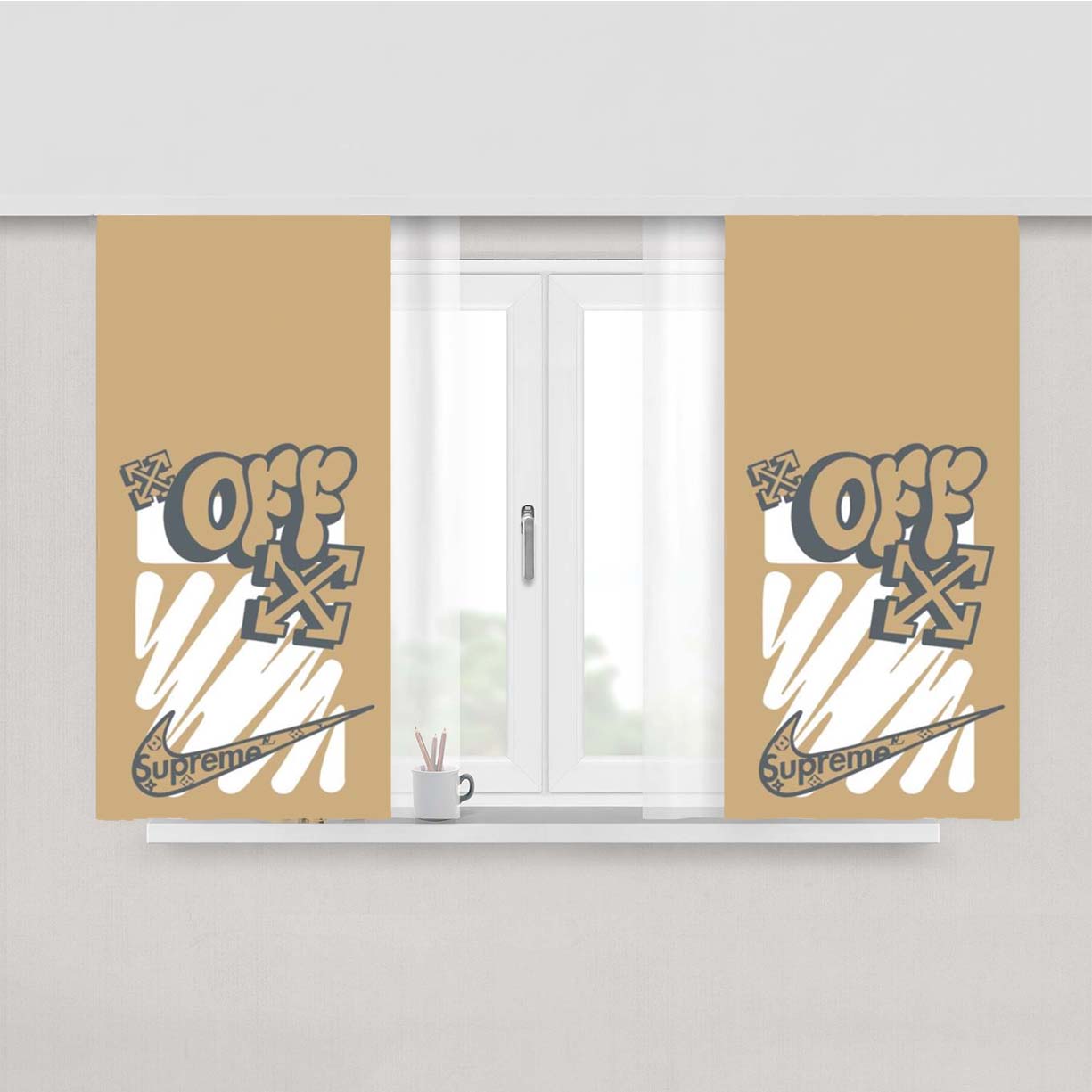 Off White Nike Logo Peach Skin Window Curtains