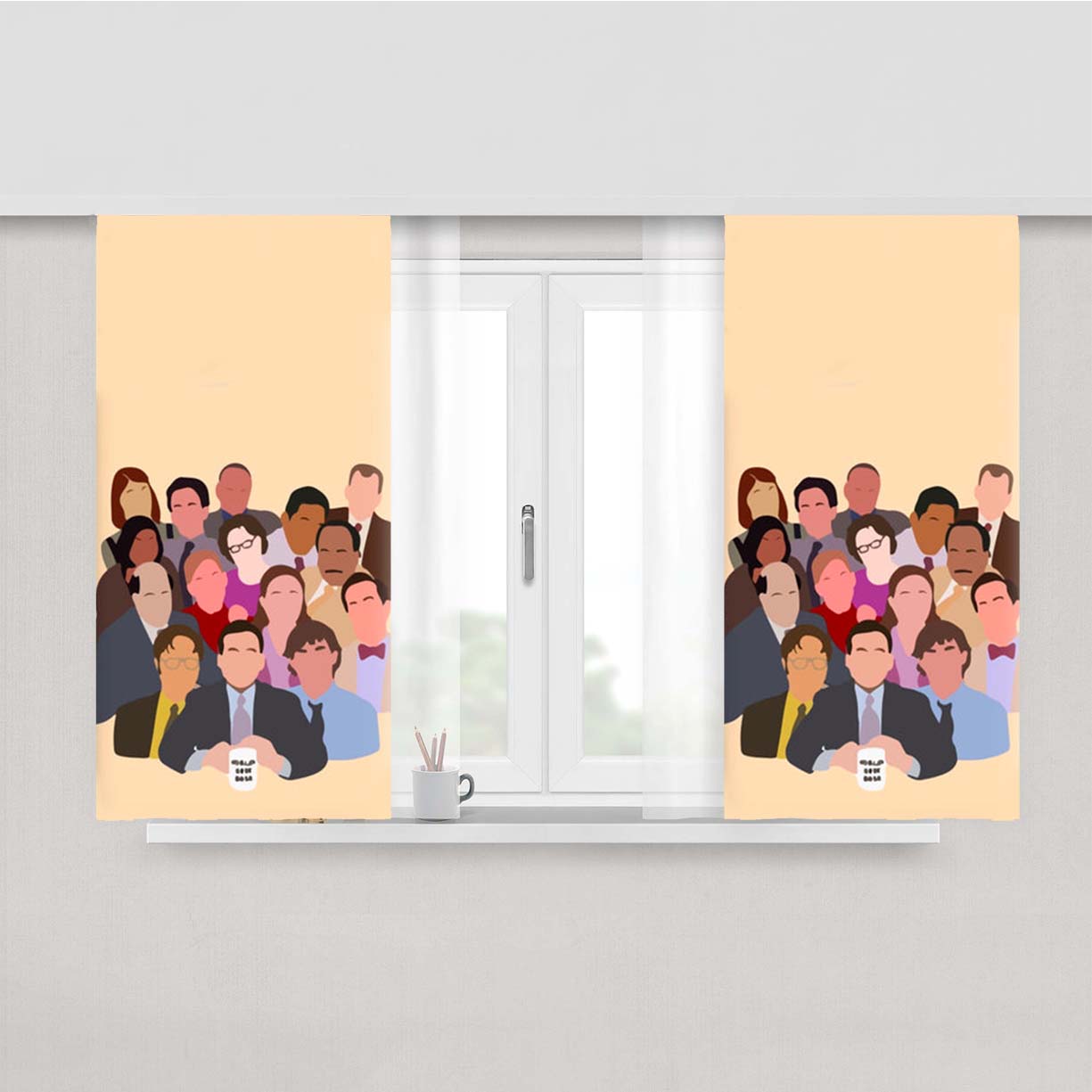 Office Characters Peach Skin Window Curtains