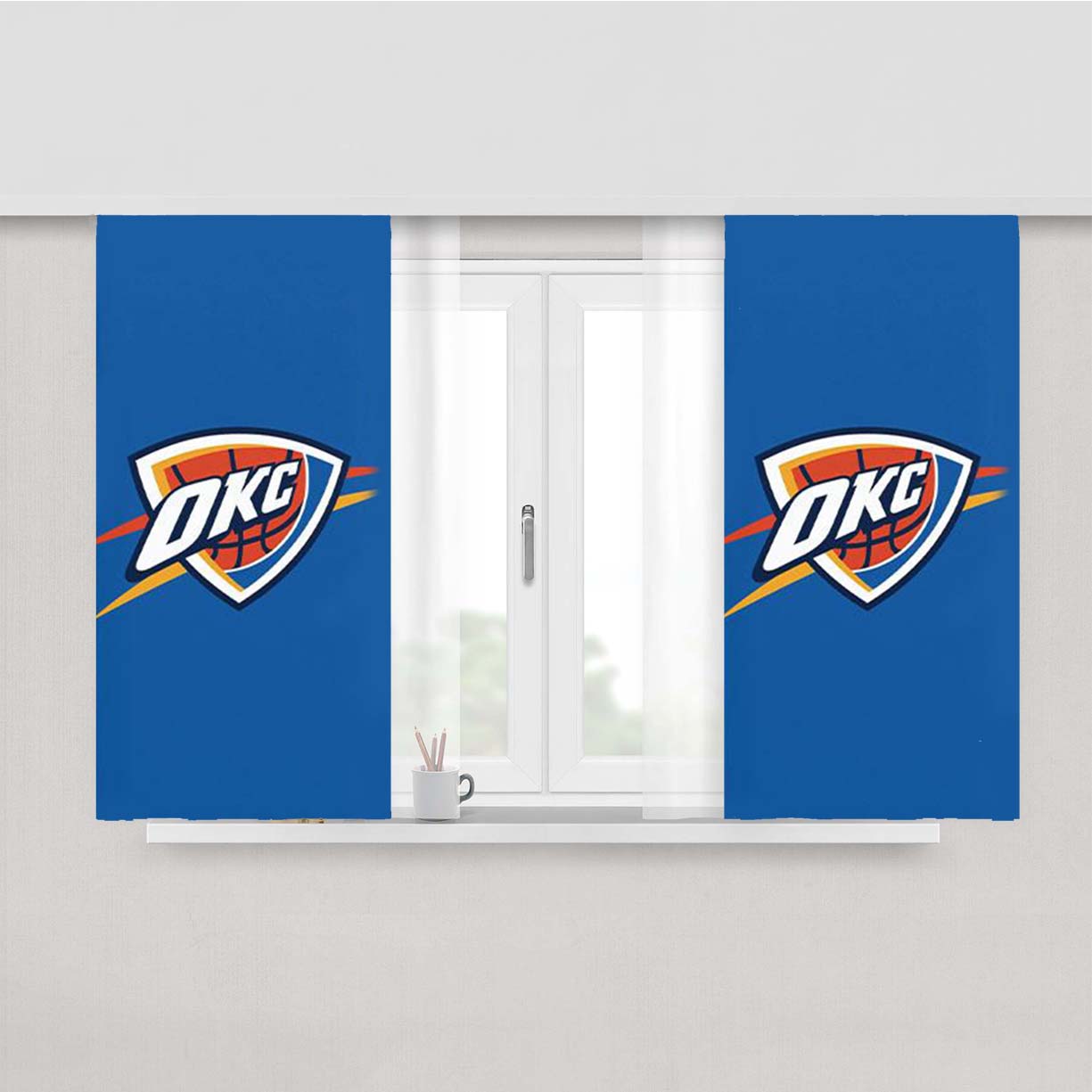 Oklahoma City Thunder Logo Nba Peach Skin Window Curtains
