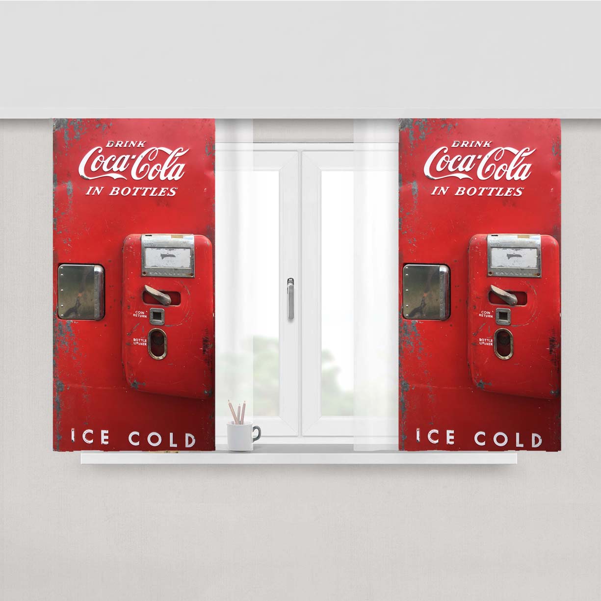 Old Coca Cola Ice Cold Vending Machine Peach Skin Window Curtains
