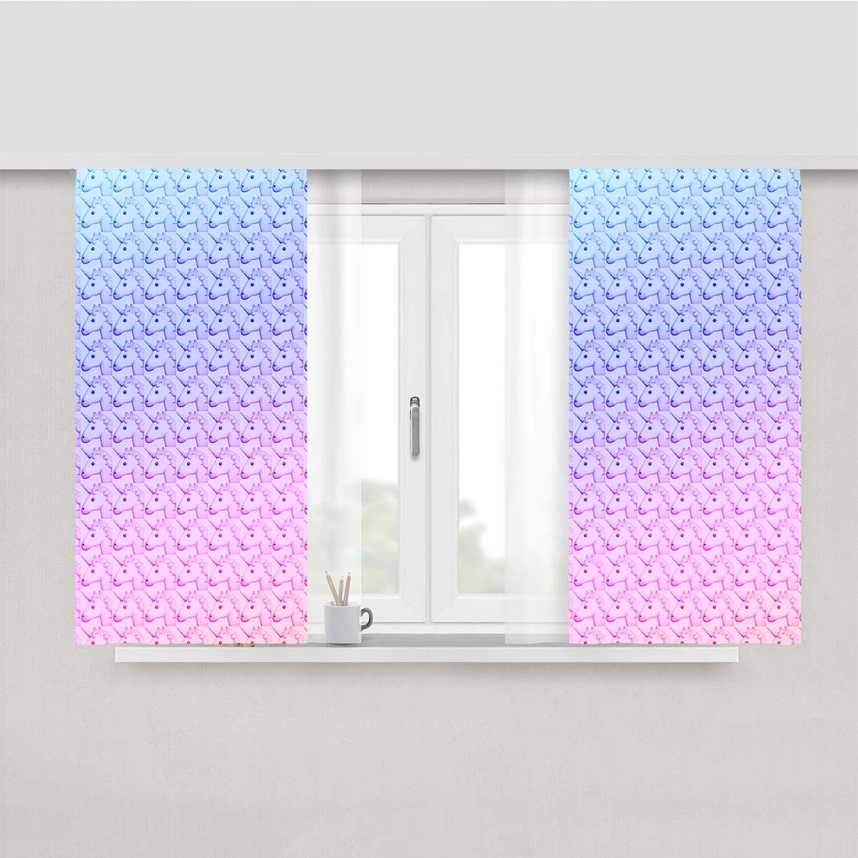 Ombre Unicorn Pattern Peach Skin Window Curtains