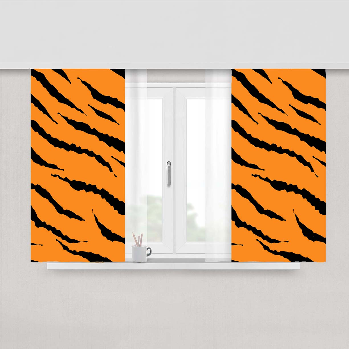 Orange Black Tiger Skin Texture Nature Pattern Peach Skin Window Curtains