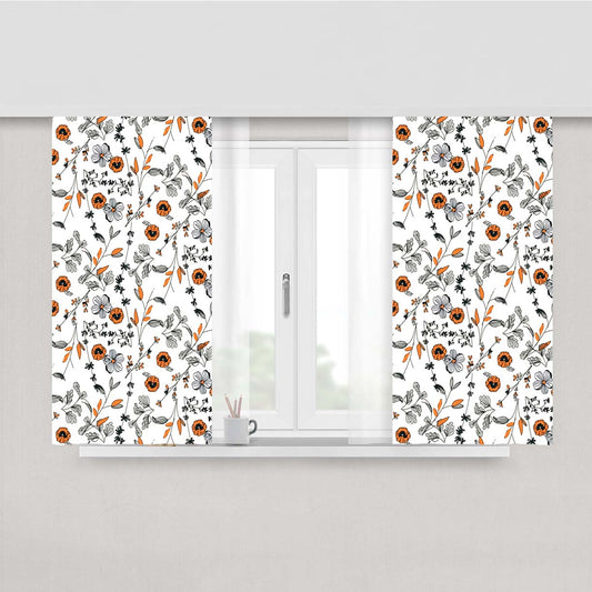 Orange Flower Pattern Peach Skin Window Curtains
