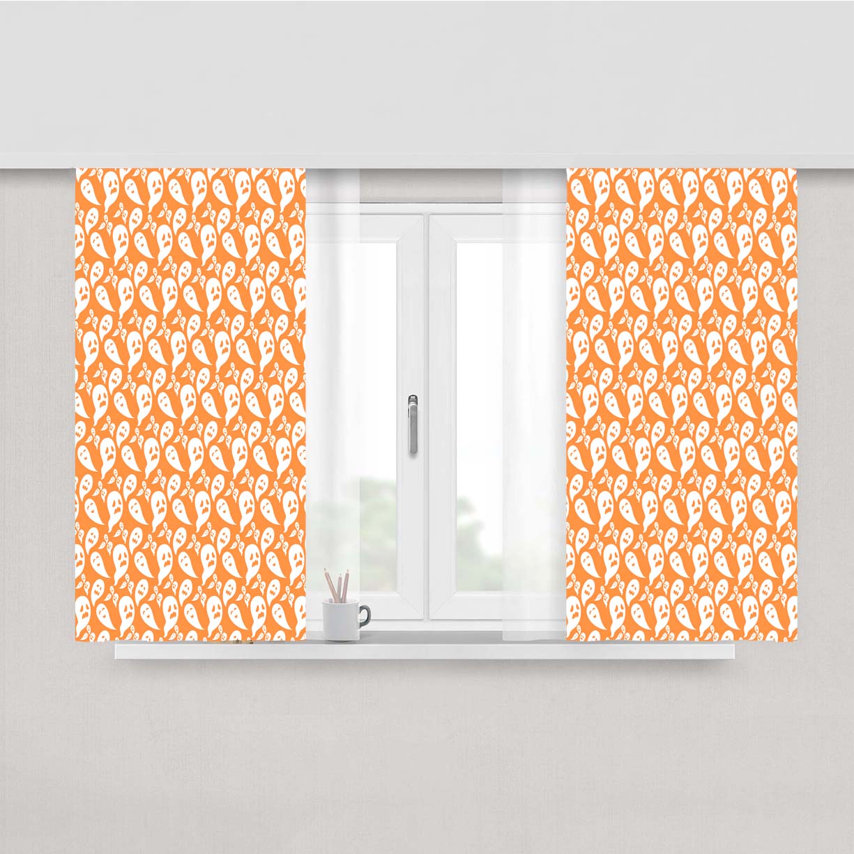 Orange Ghosts Pattern Halloween Peach Skin Window Curtains