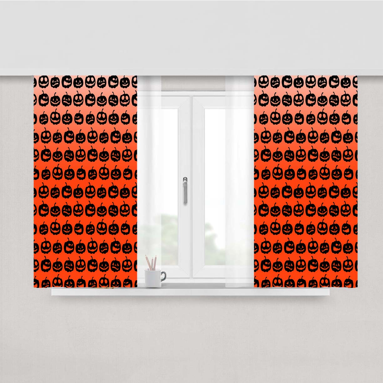 Orange Pumpkins Pattern Silhouette Collections Peach Skin Window Curtains